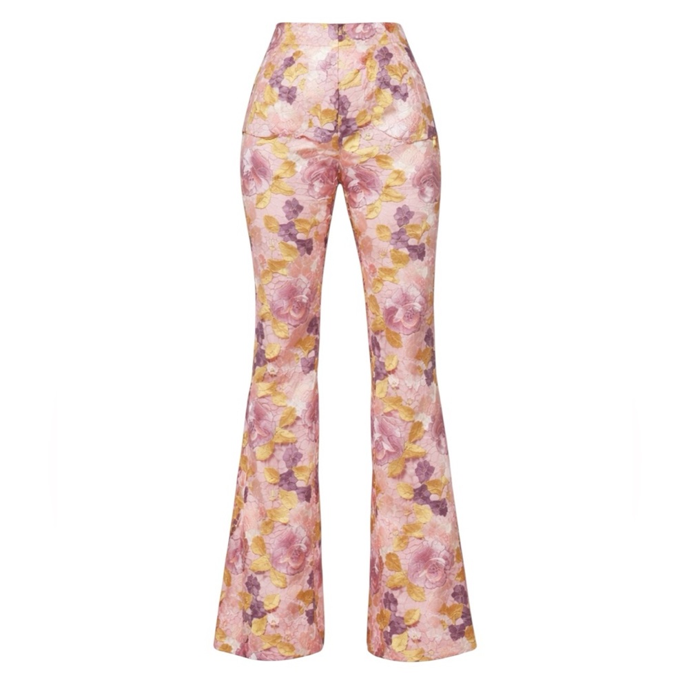 New Lucille Embroidered Boot Cut Wide Leg Floral Pant Size Large in Pink/Combo - Picture 6 of 8